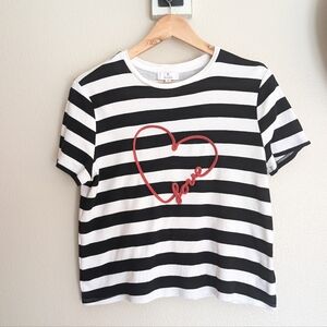 Cropped LOVE Red Embroidered Tee Black White Stripes Medium M by Marled Valentin
